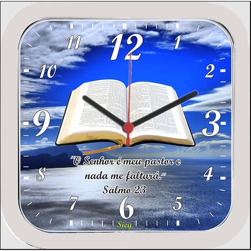 Relógio de Parede Quadrado Fundo Biblia 25Cm