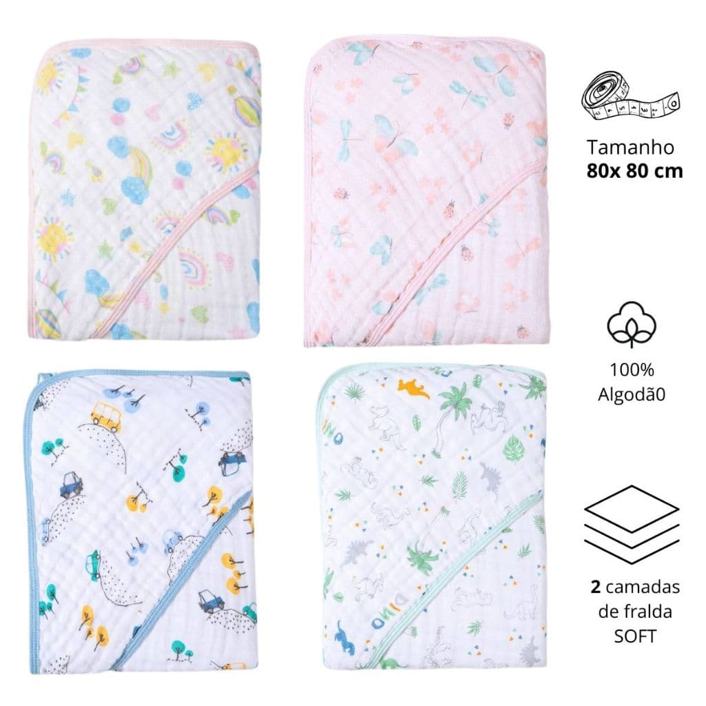 Toalha de Banho Fralda Soft com Capuz para Bebê