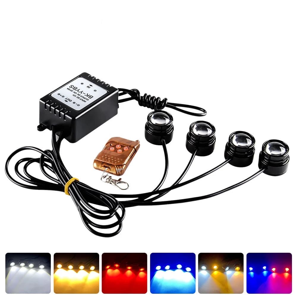 LED Olho de Águia 4 Strobo Flash Olho de Gato Eagle Eye 12V Controle Remoto DRL Prova D'água