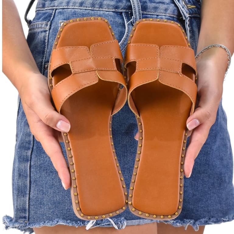Sandalia Rasteirinha Feminina Casual Cravinhos Verão Flat Fashion