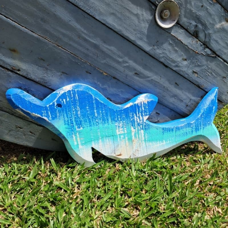 GOLFINHO DE MADEIRA GRANDE 60CM ENFEITE DE PAREDE CASA DE PRAIA DECORAÇÃO PRAIANA