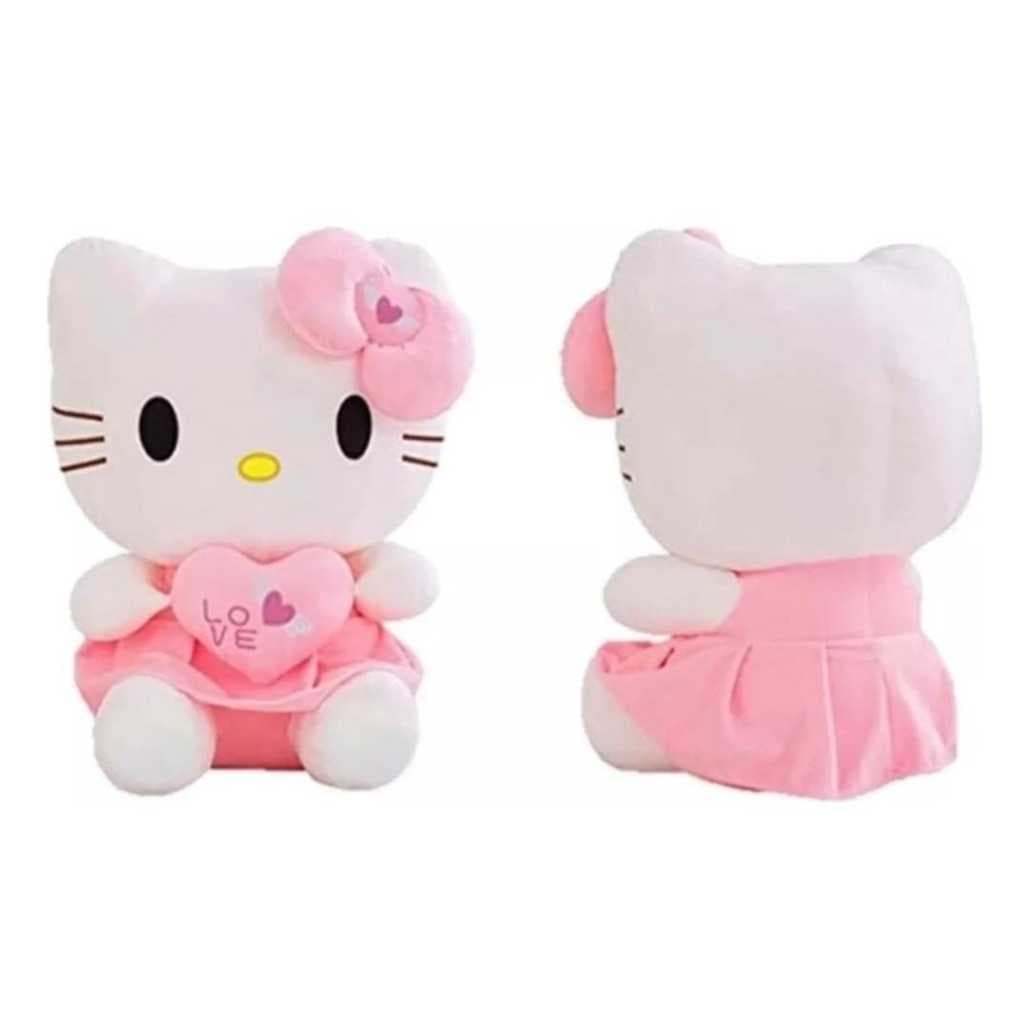 Pelúcia Hello Kitty Com Coração 21cm Love Antialérgico Cor Branco E Rosa