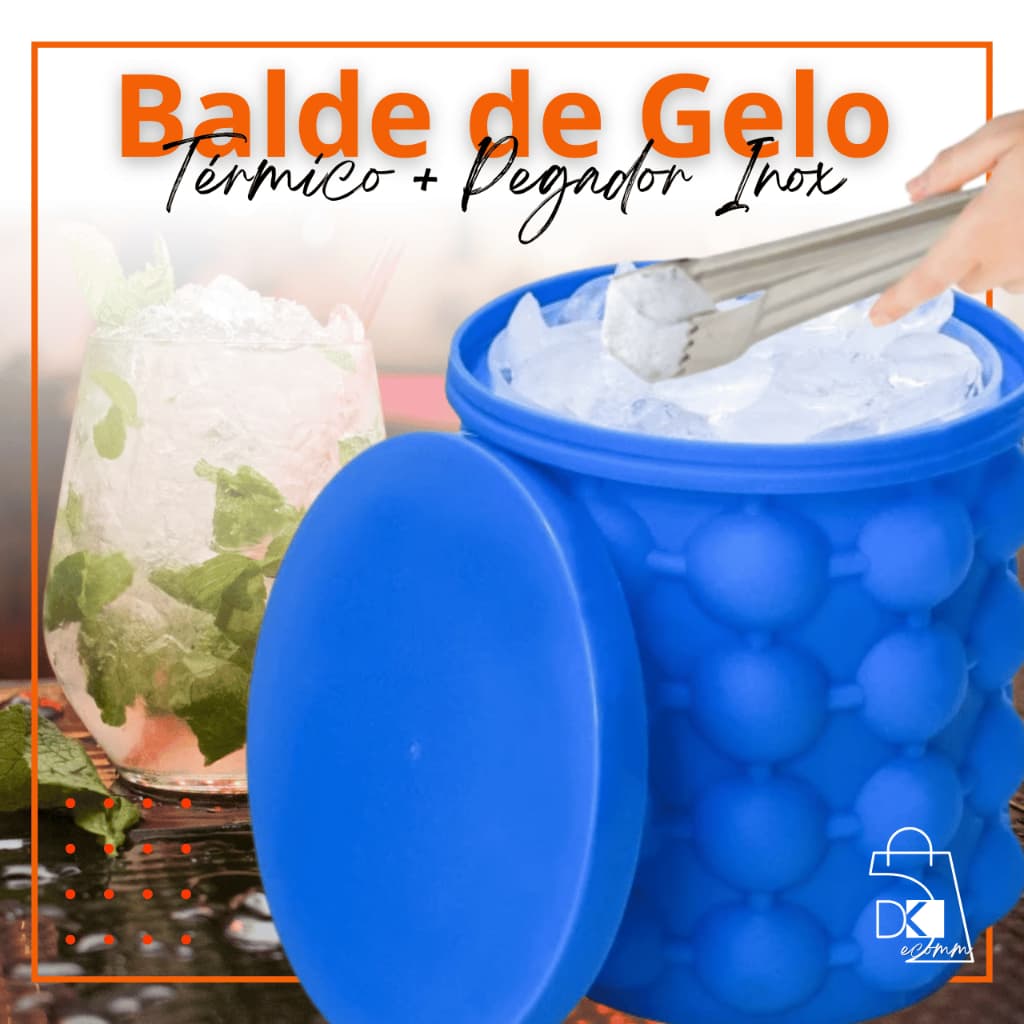 Balde de Gelo Silicone Térmico para fazer Gelo Rápido Armazena 120 Cubos com Pegador de Gelo em Inox