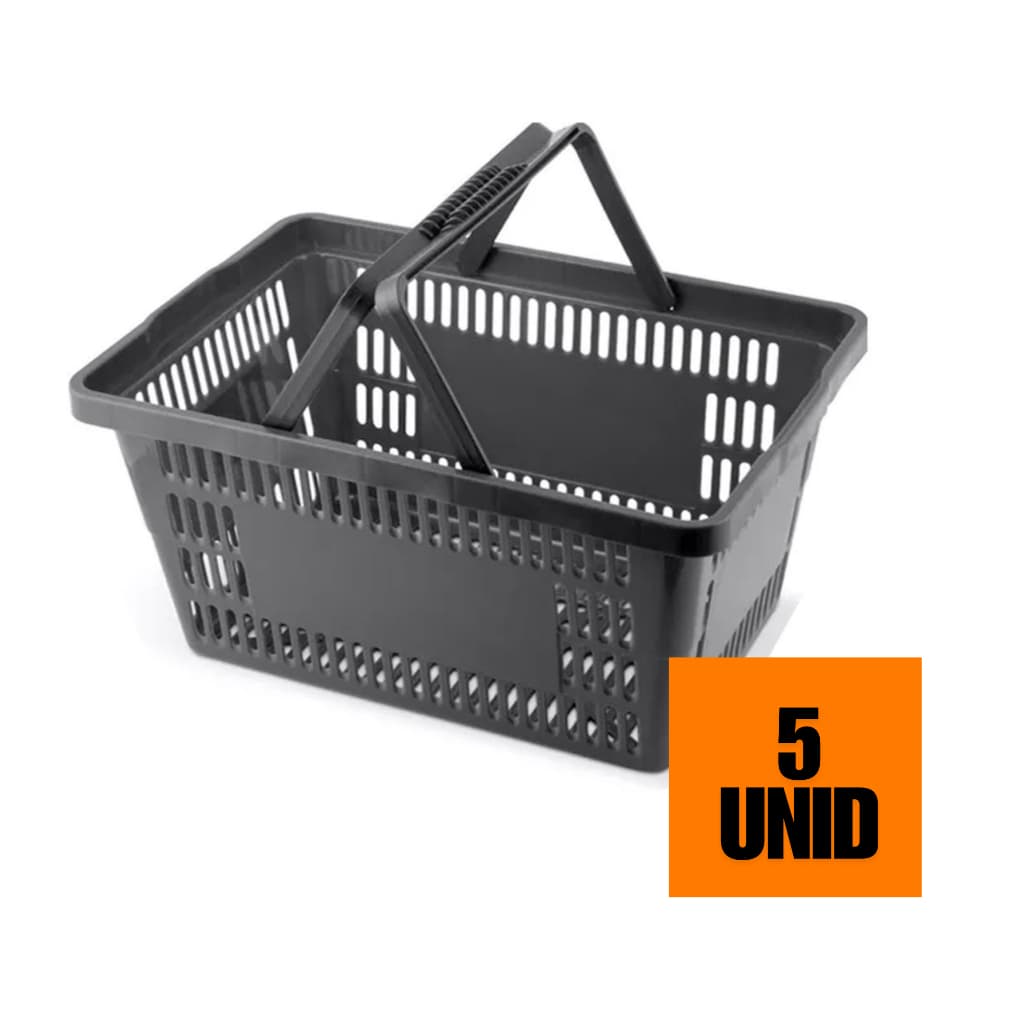 5 Cestas Cestinha Plastica Preta Reforçada Supermercado Mercado 16 Litros