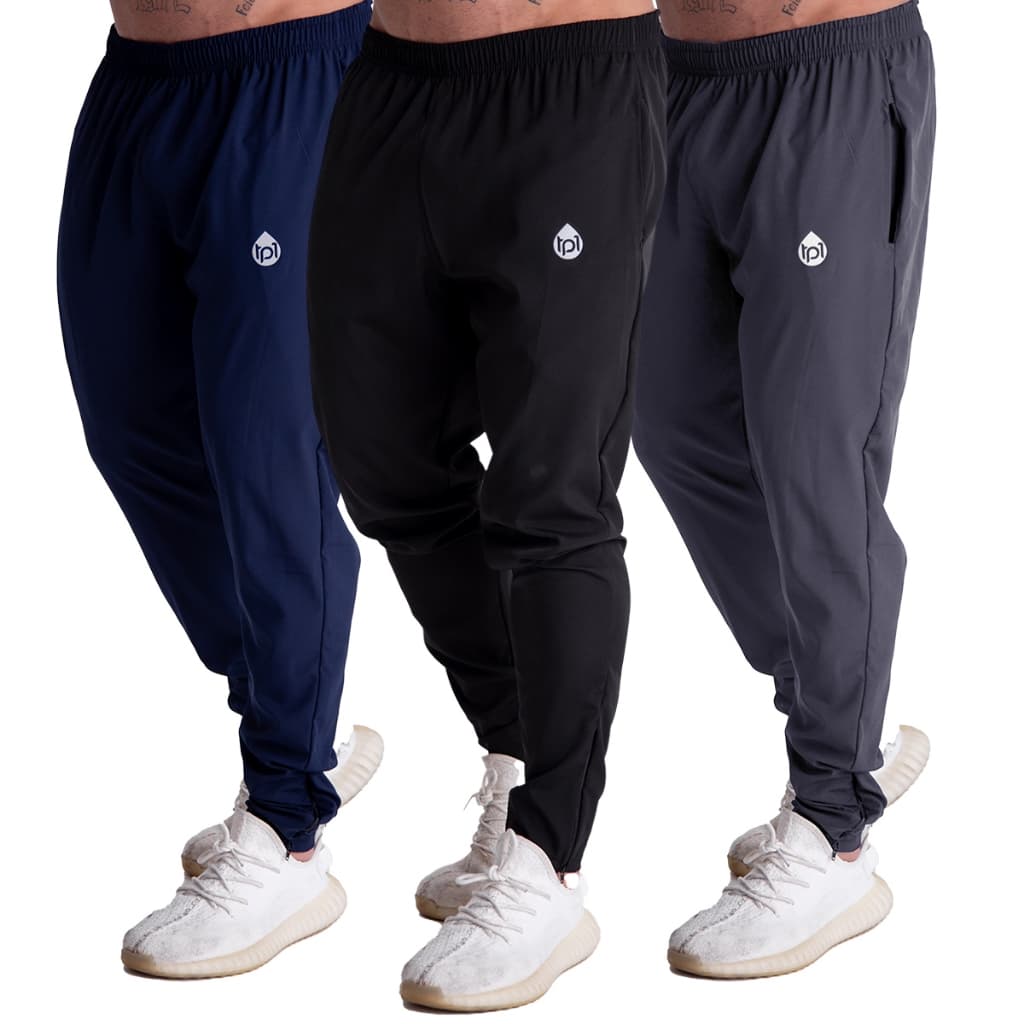 Kit 3 Calça Masculina Esportiva Tactel Elastano Leve Secagem Rápida Zíper na Barra Academia Treino