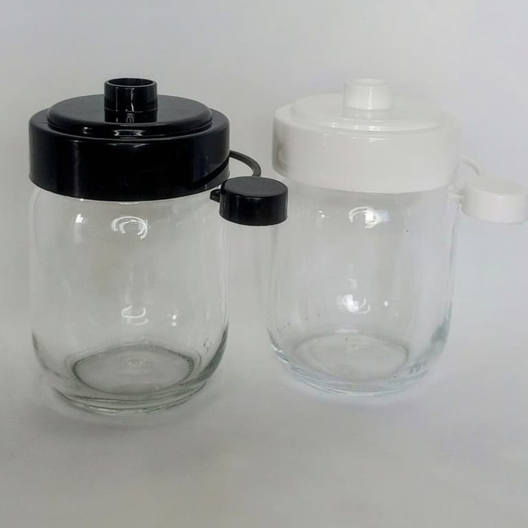 POTES DE VIDRO 200 ML COM TAMPAS PLASTICAS MODELO AÇUCAREIRO