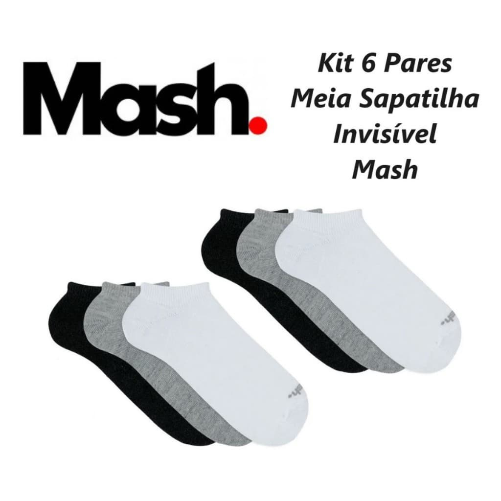 Kit 06 Pares Meia Invisível Mash Unissex Algodão Sapatilha Cano Baixo
