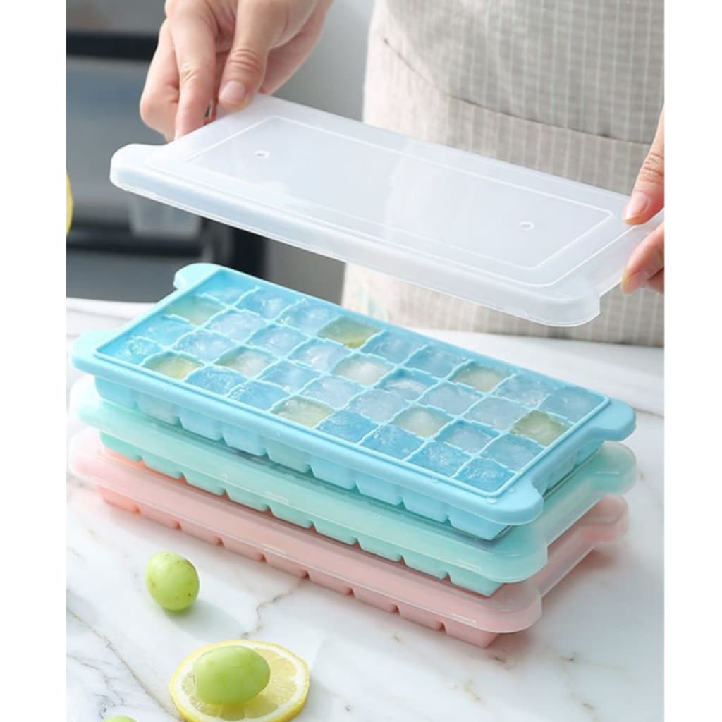 Forma De Gelo 36 Cubos Silicone Verde Com Tampa