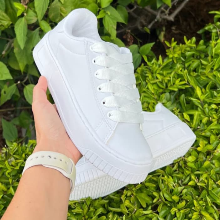 Tênis Feminino Branco Casual Solado Chunky Costurado Conforto e Estilo 34 ao 39 trabalho dia a dia