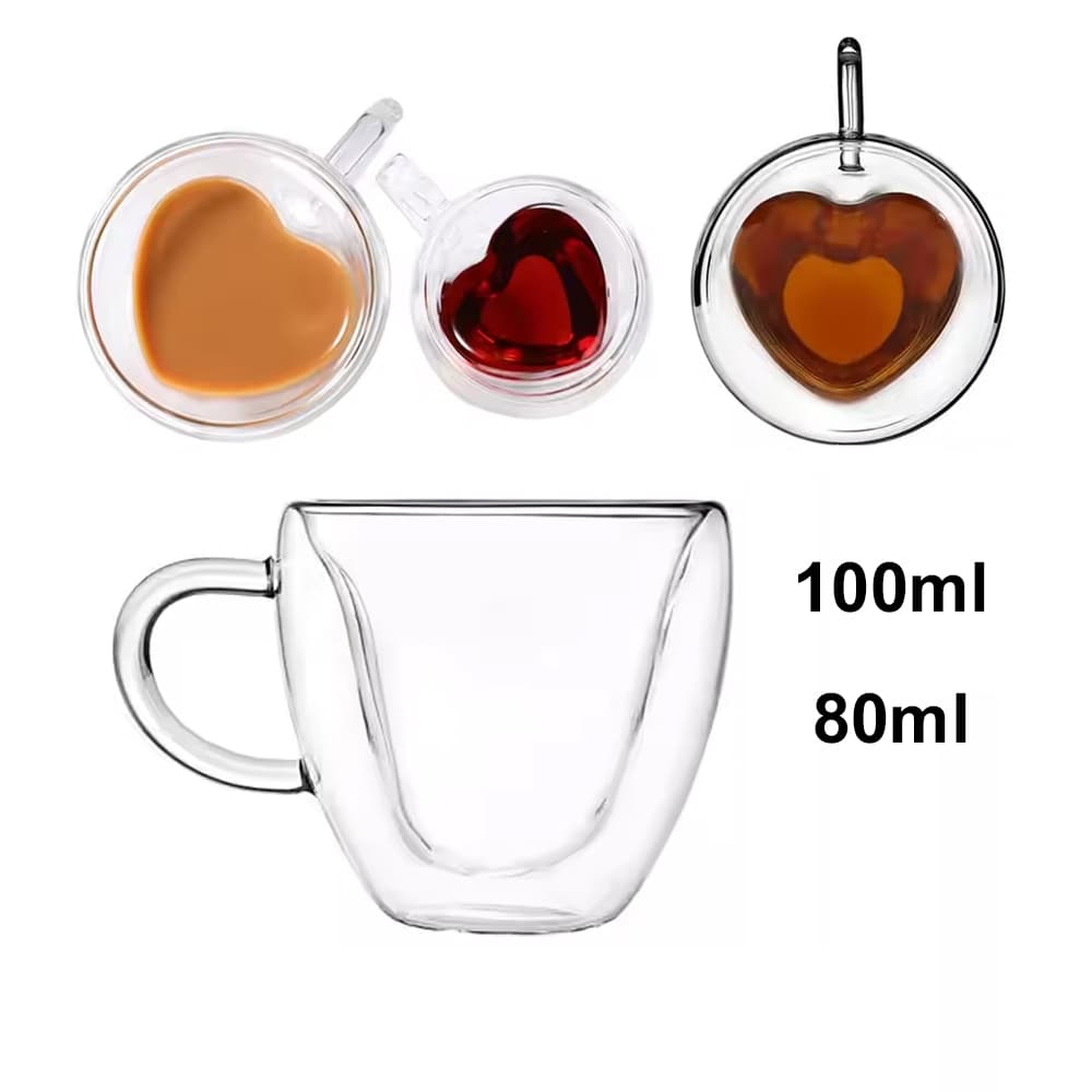 Xícara Coração Parede Dupla 100ml / 80ml