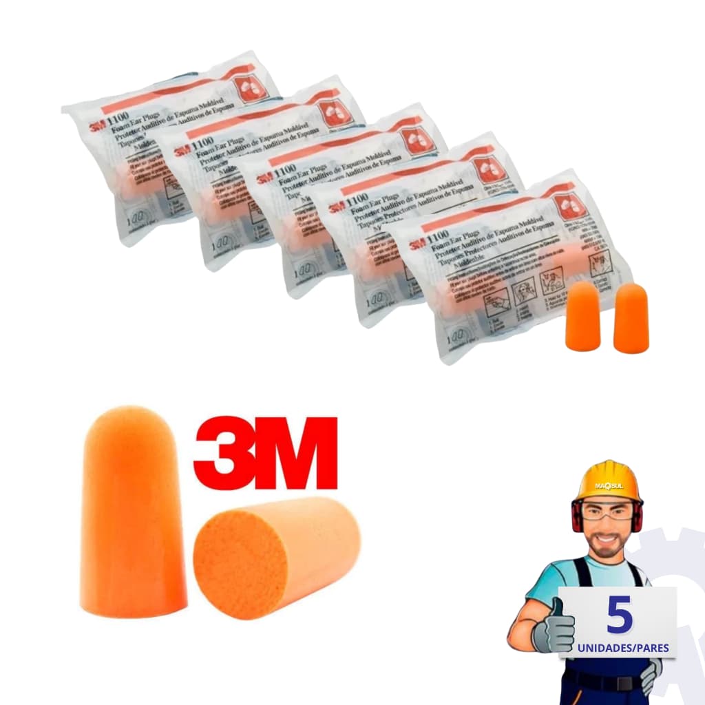 Kit 05 Pares Protetor Auricular 3M Espuma Protetor Ouvidos Abafador