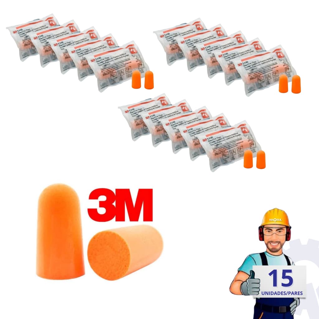 Kit 15 Pares Protetor Auricular 3M Espuma Protetor Ouvidos Abafador
