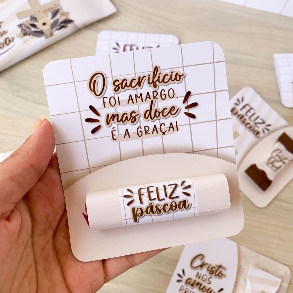 30/50/100 Cartões Card  para Páscoa +  Adesivos para Batom Chocolate (Não acompanha Batom).