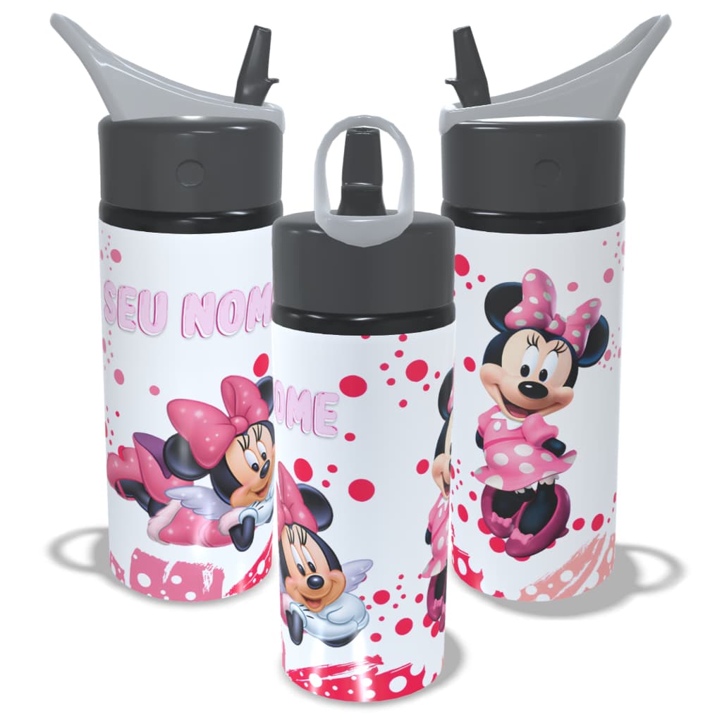 Garrafa Infantil De Alumínio Minie Personalizada COM NOME 600ml