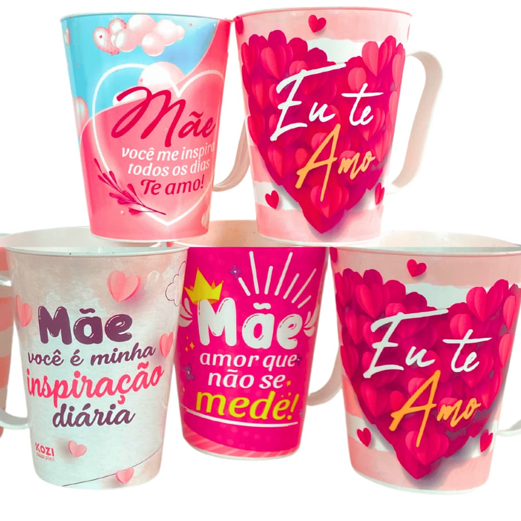 Kit  05 Copos Dia das Mães Caneca  Revenda Plástico Atacado Presente Lembrança Revenda