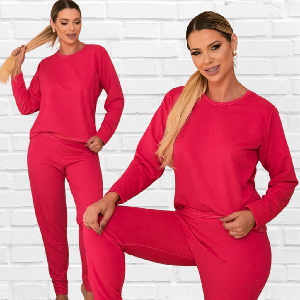 Conjunto Pijama Feminino Manga Longa e Calça Moletinho