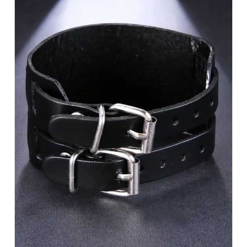 kit 2 braceletes pulseira  de couro mkodelo 2 fivelas