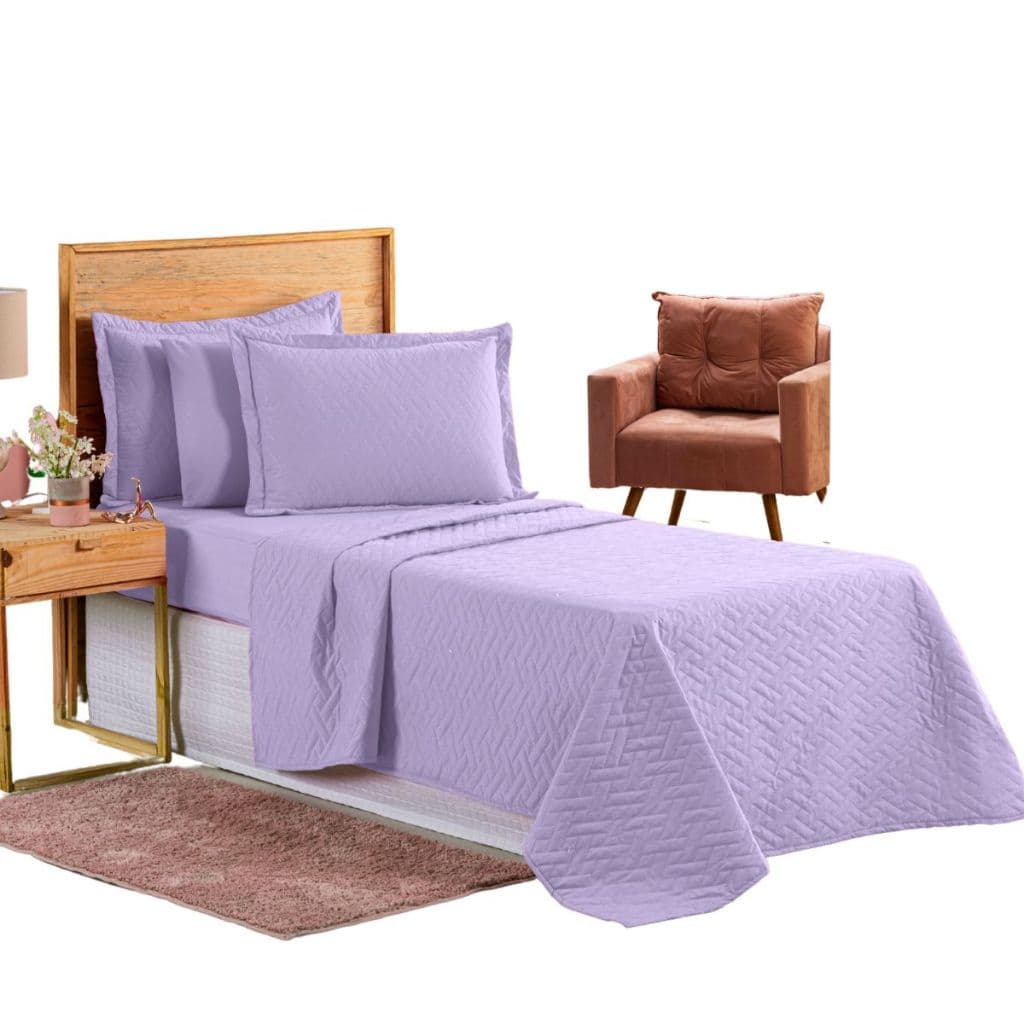 Colcha Cocha Cobre Leito Jogo Roupa Cama Infantil Solteiro 2 Pç Matelado Fronha Criança Menina Lilas