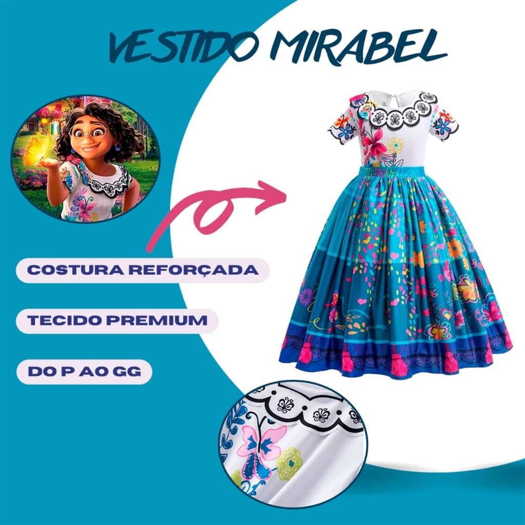 Fantasia Infantil Encanto Mirabel Princesa Vestido + Bolsa Carnaval