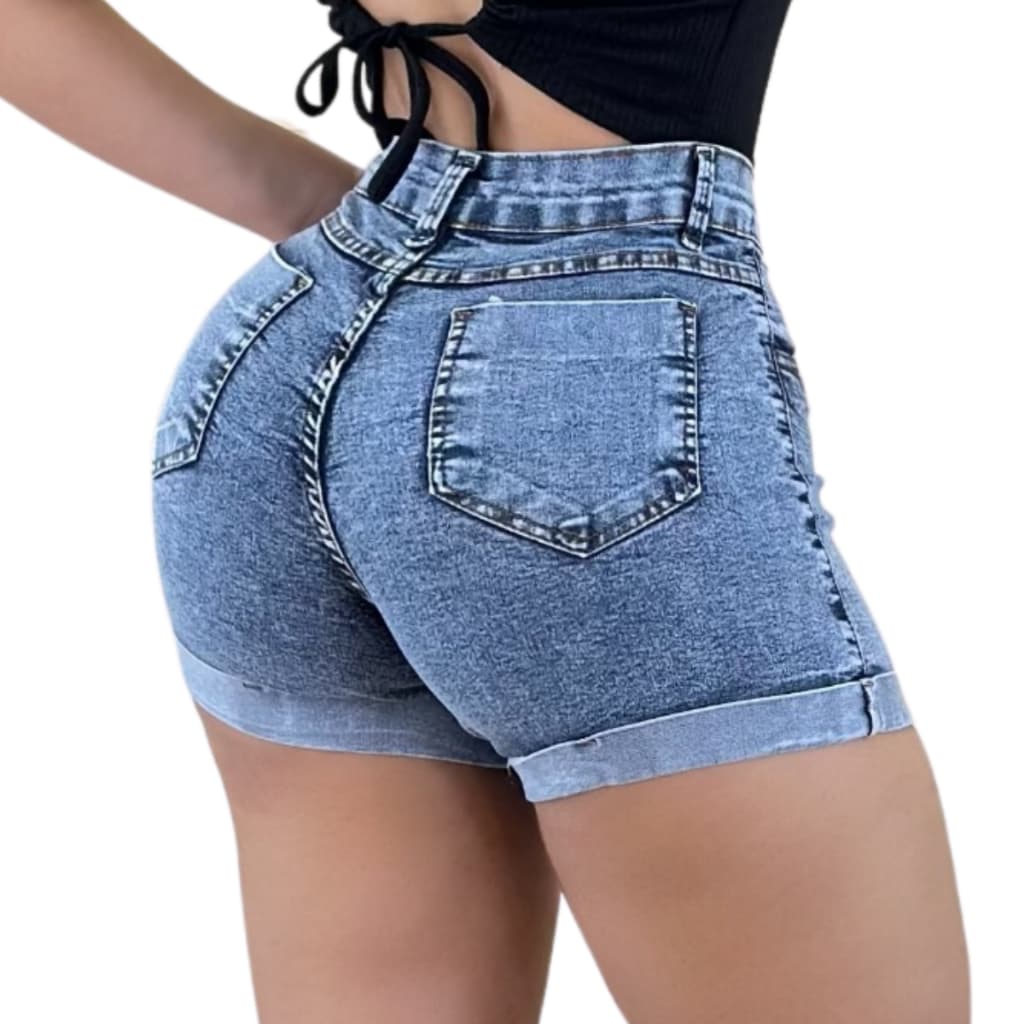 Short Jeans Feminino Com Lycra Azul 36 ao 48 , Short Jeans Feminino Plus Size ,  Bermuda Jeans GG FE