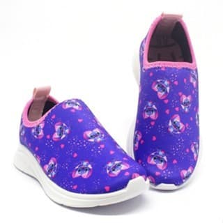 Sapato Tenis Menina Azul Com Rosa Stitch Calce Fácil Confortável Macio Estiloso Escolar Casual Volta as Aulas Tendência