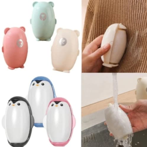 Rolo Removedor de Pelos Forma de Pinguim Portátil Lavável Reutilizável para Roupas e Pets