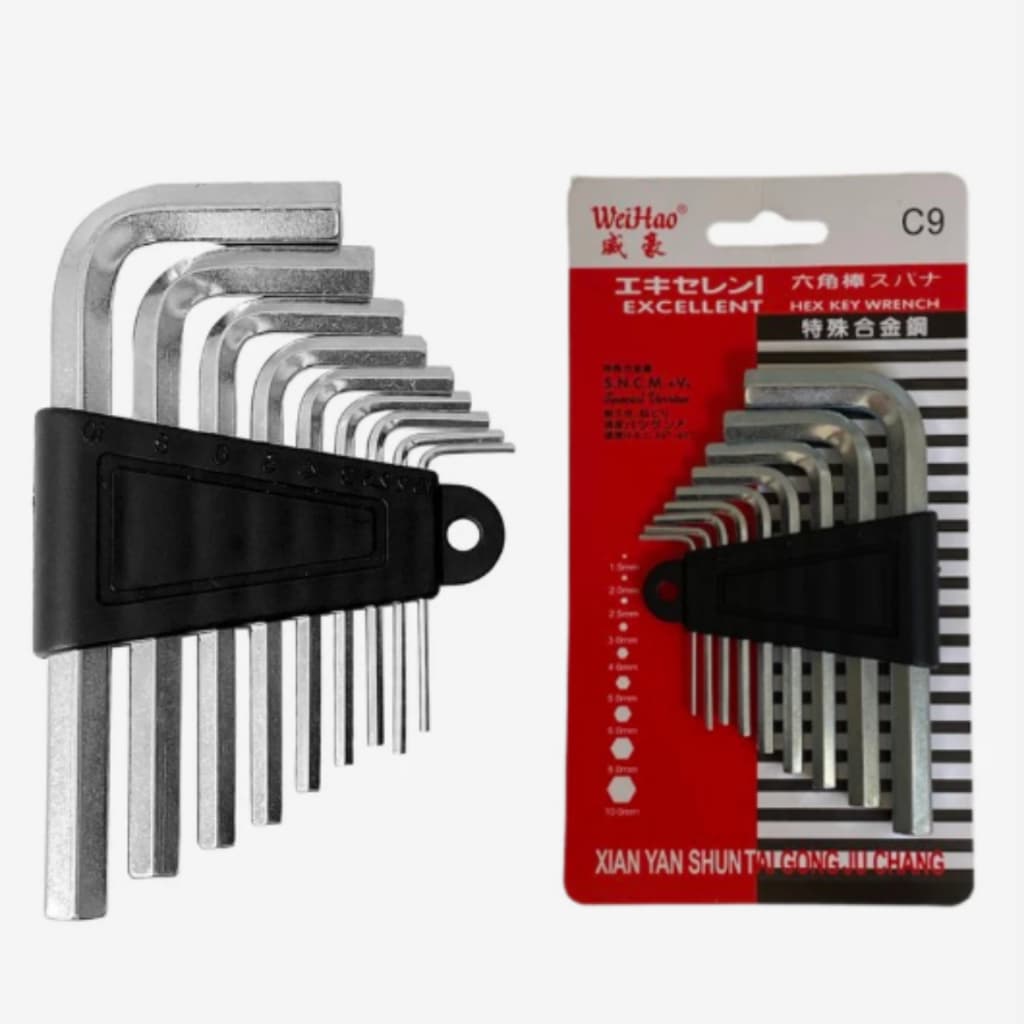 Kit Jogo Chaves Allen Hexagonal 9 Peças 1,5mm A 10,0mm Aço L