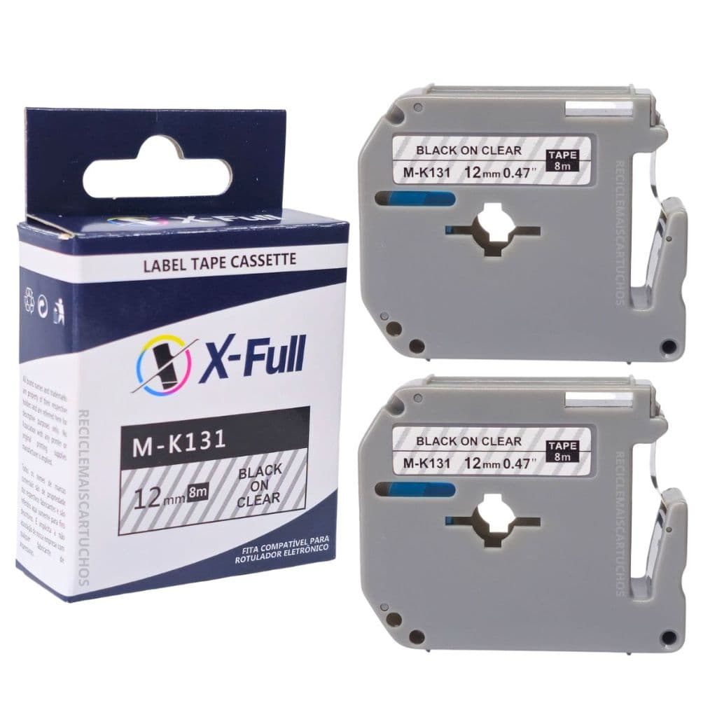 2 Fita Compatível MK131 MK-131 M-K131 12mm 8m Preto No Transparente PT-65SB PT65 PT-70 PT-70B PT-70BM PT70 PT-80 PT-80EU