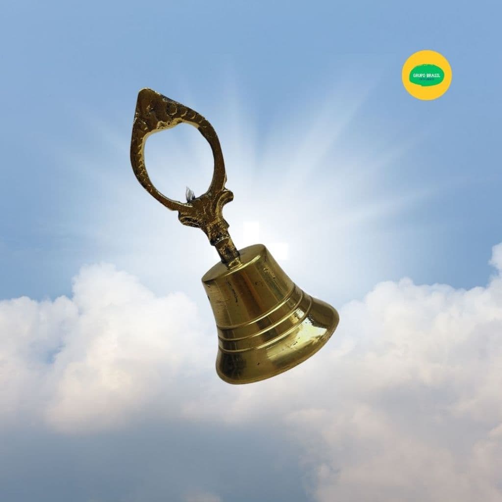 Sino de Metal Tipo Sinete de Mão Latão Dourado Grande 12cm (VALOR DA DÚZIA)