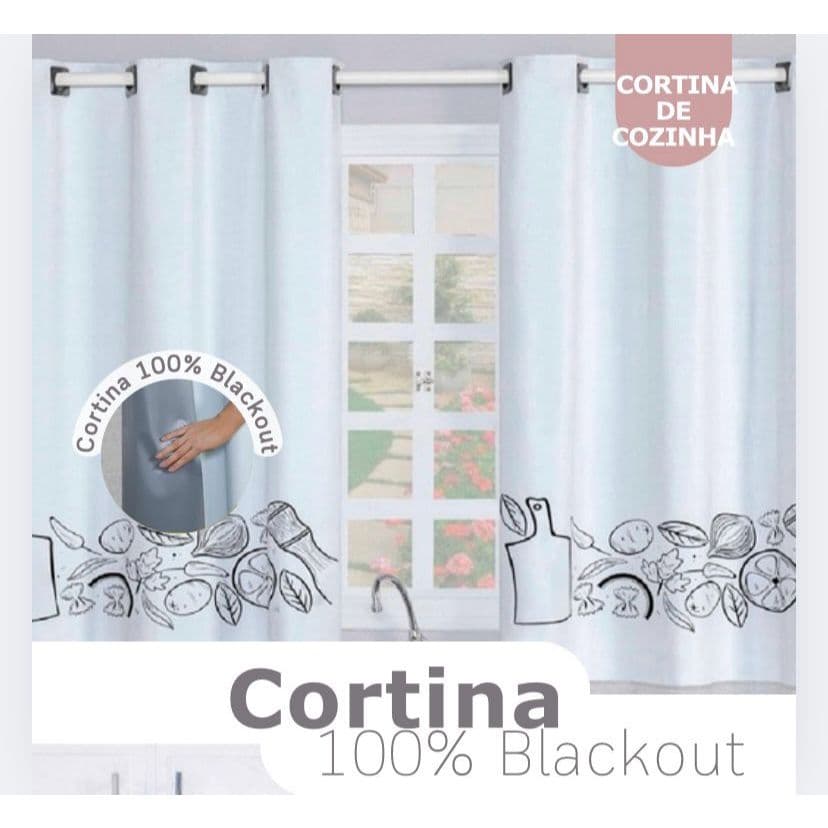 Cortina Estampada de Cozinha em PVC 2,20 x 1,30 - Branco