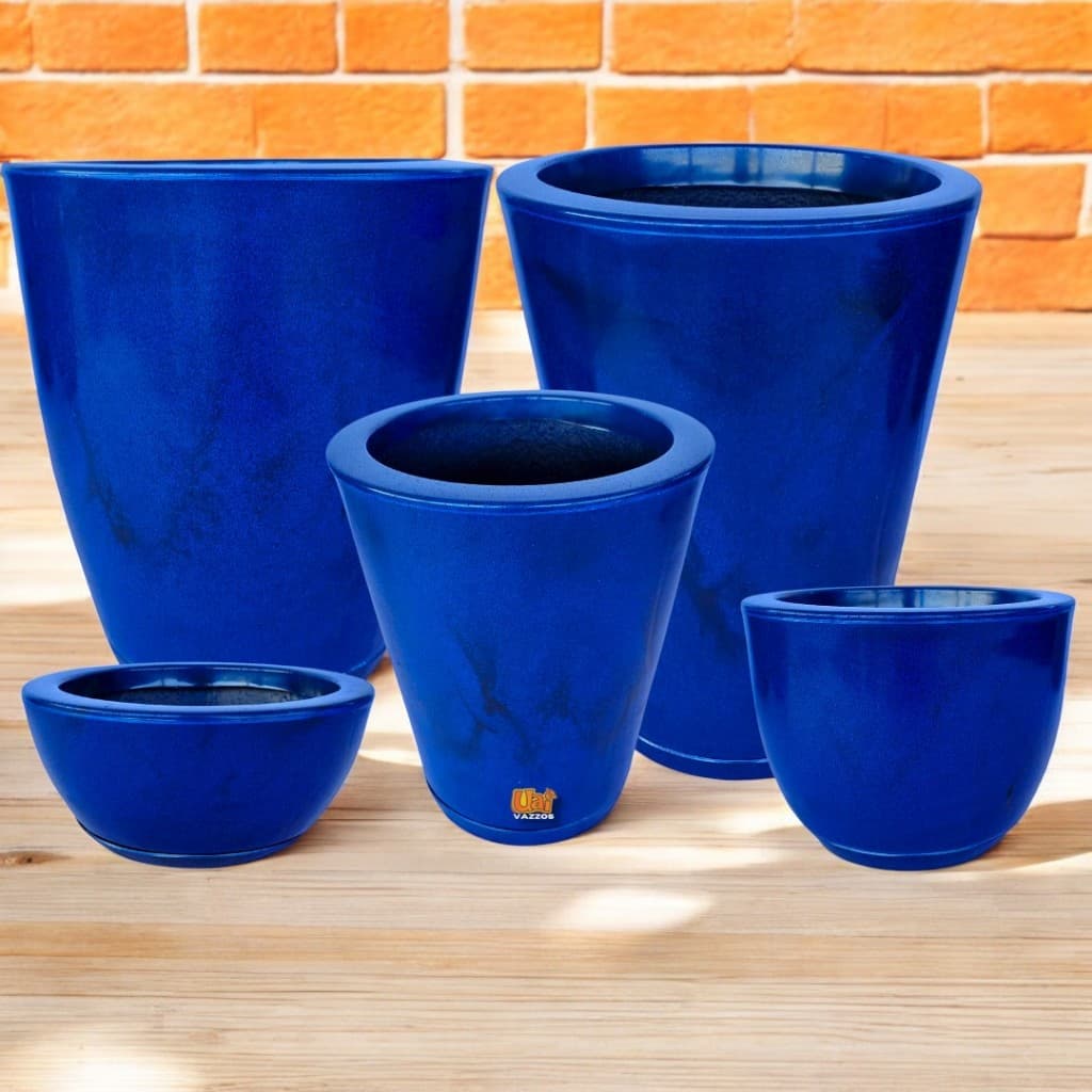 Kit Vasos Marmorizado P/Planta Redondo P,M + Coluna Bojo M Com Bojo e Bacia Nº1 Casa Jardim C/ Prato