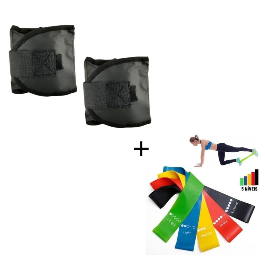 Par Caneleira Profissional 3 Kg Peso De Academia + Kit Mini Band Faixas Elásticas Alongamento Treino Em Casa