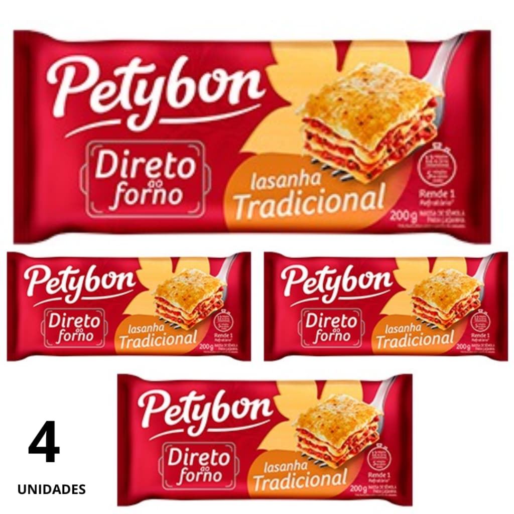 KIT c/ 4 Lasanhas PETYBON Tradicional 200g - Qualidade e Sabor