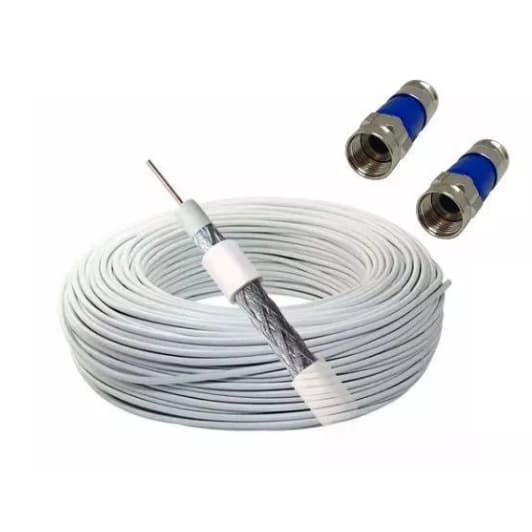 Cabo Coaxial RG06 Malha 90% Com 20 metros + Terminais de Pressão