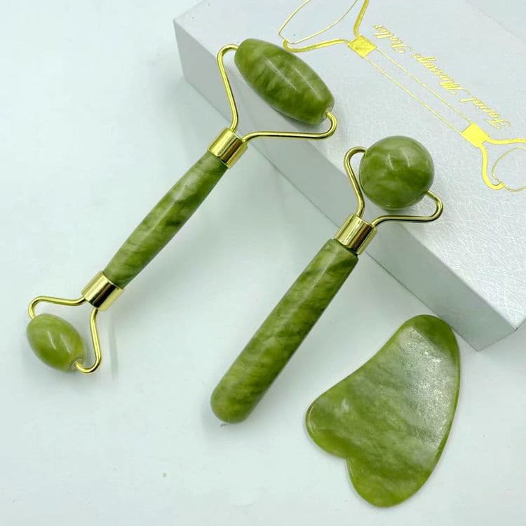 Rolo Pedra de Jade Placa Gua Sha Massagem Facial Anti Rugas Rolinho Jade Original Variações
