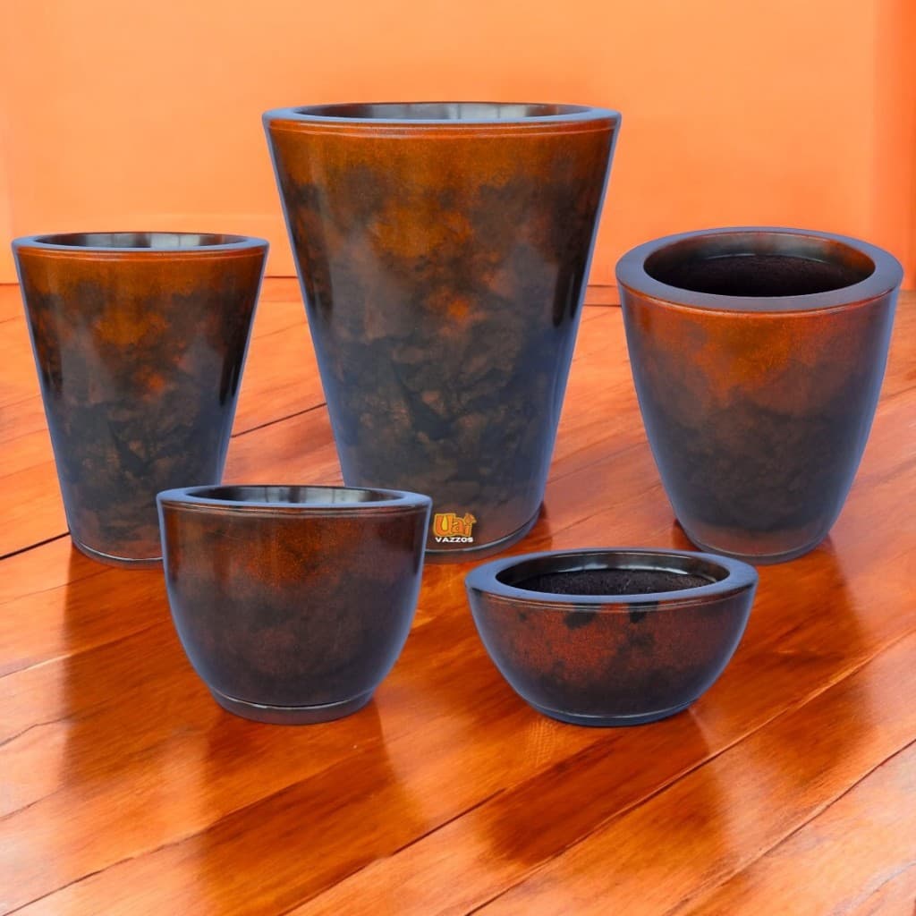 Kit Vasos Marmorizado P/Planta Redondo P,M + Coluna Bojo P Com Bojo e Bacia Nº1 Casa Jardim C/Pratos