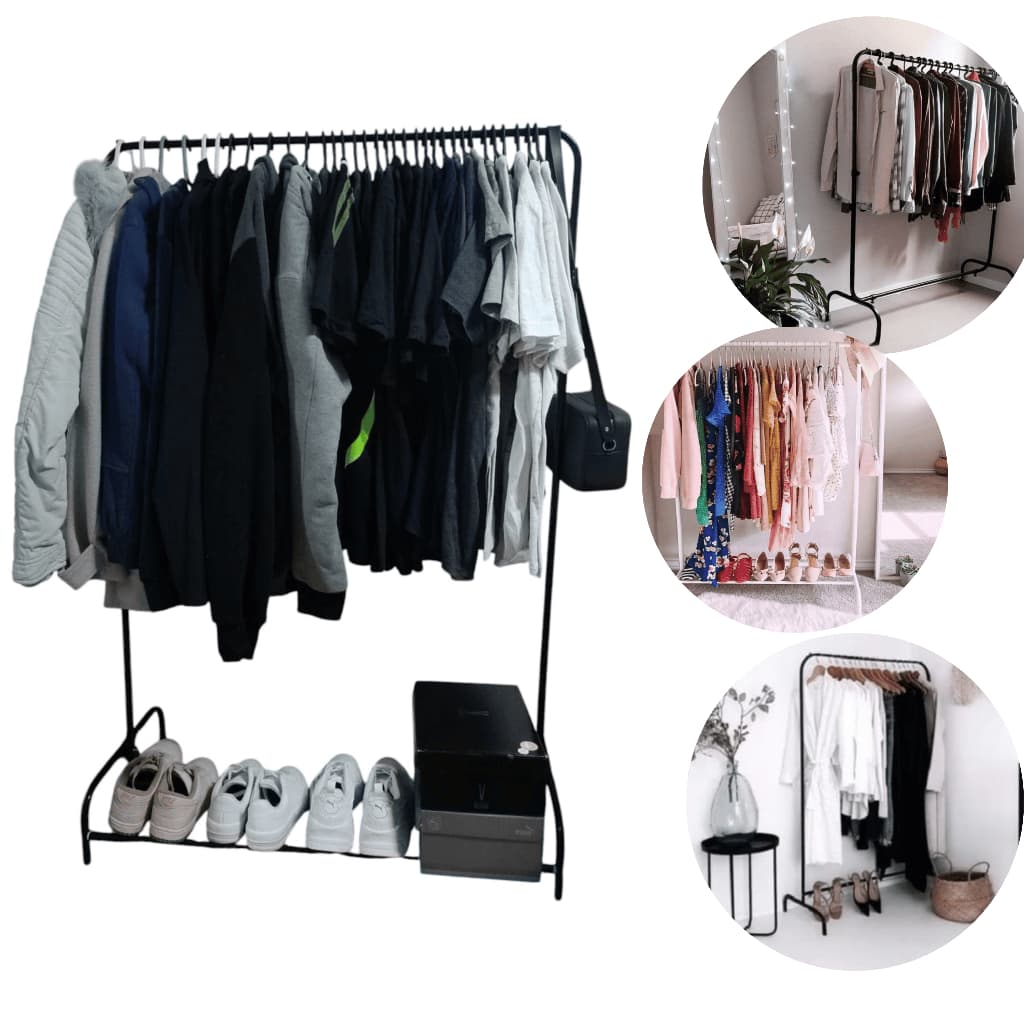 Organizador De Roupas Cabideiro De Chão Arara Com Sapateira Em Aço Desmontável