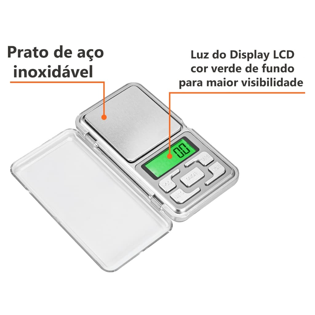 Mini Balança de Bolso P/ Ouro Joias Precisão 0.1g a 500g - MH-500 7899656491354 E-E3-P4F