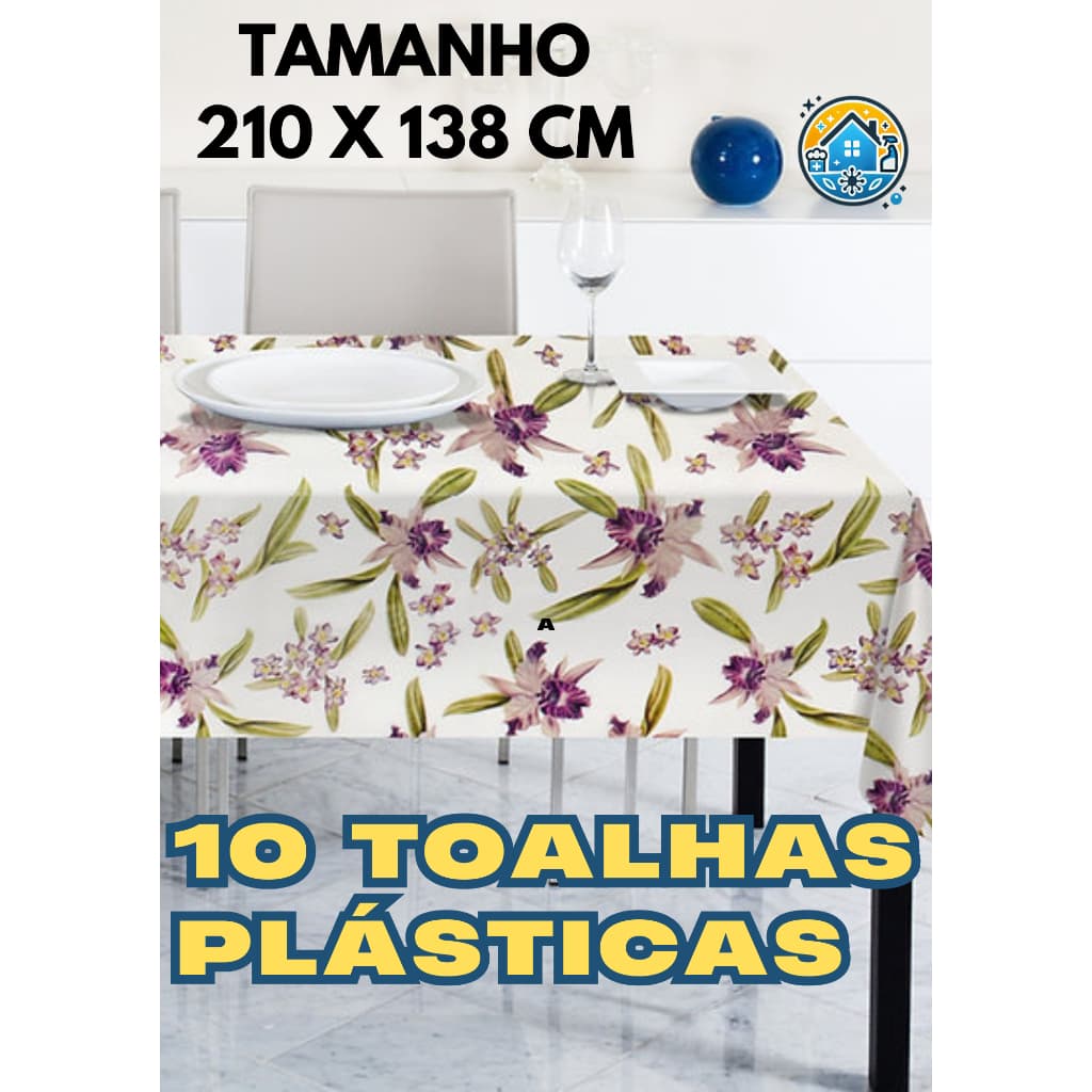 Toalha Plástica para Mesa 210x138 cm Impermeável - 10 peças, Fácil de Limpar  - Estampa variada