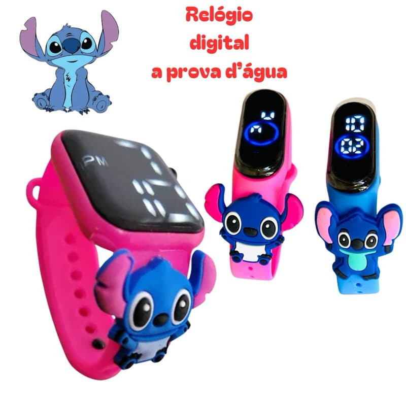 Relógio Digital Stitch Infantil Disney Á Prova D’água