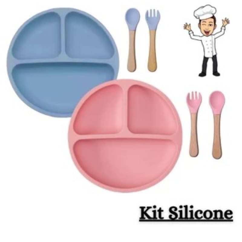 Conjunto Prato e Talheres Infantil de Silicone - 3 Peças