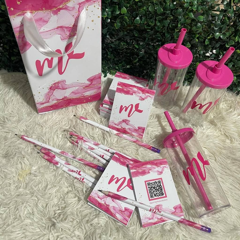 Kit Personalizado Completo para Curso de Manicure e Nails Designer, Lash Lift - Bloco, Lápis, Sacola, Copo e Certificado