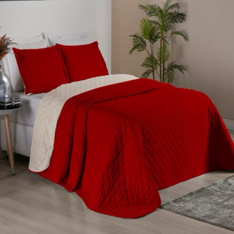 Kit colcha cobre leito casal 3 peças fronhas com zíper liso