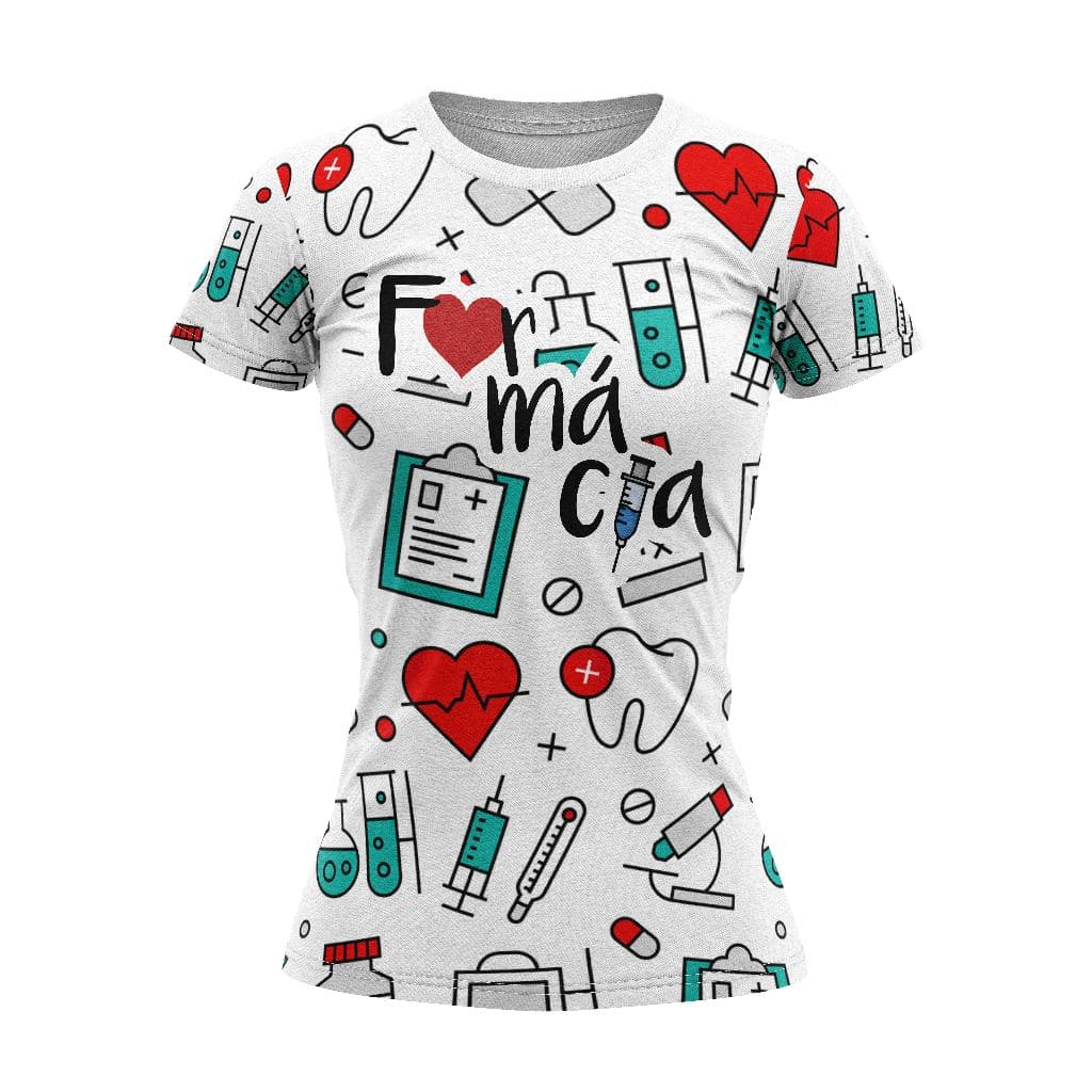 Camisa PROFISSÃO FARMÁCIA TRADICIONAL T-Shirt Blusa Malha Casual Feminina Camiseta uniforme FARMÁCIA
