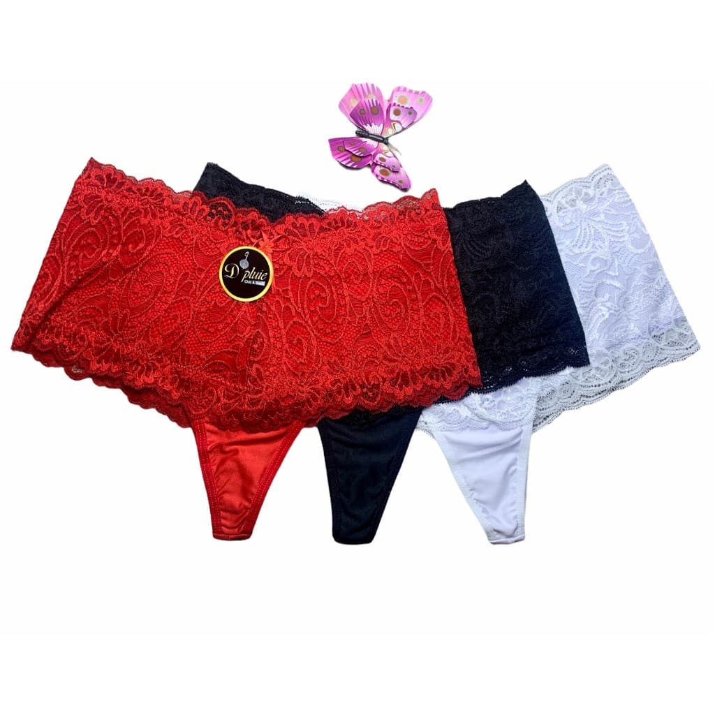 3 Calcinha Cinta Renda Alta Cintura Cotton Algodão Cós Alta  Fio Confortável Moderna Segura Barriga