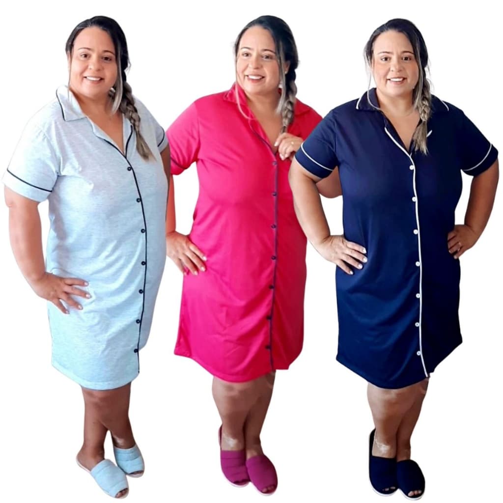 Camisola Plus Size Blogueirinha de Gola / Camisola de Amamentação / Camisola de Botão