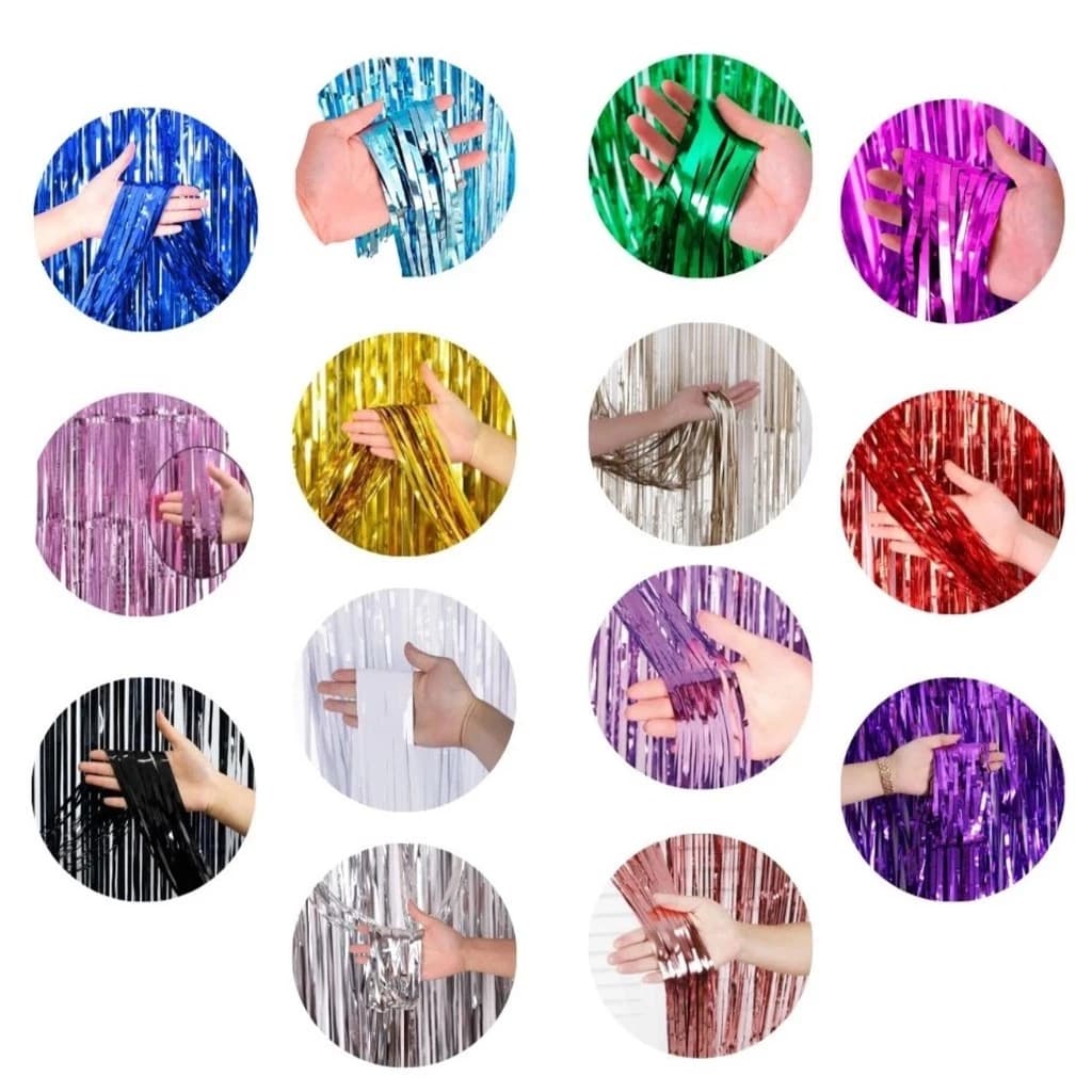 10 Cortina metalizada para festa Kit com 10 Franja Lisa 2M X 1M painel decoração festa enfeite