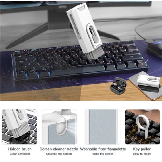 Escova Limpeza Multifuncional Portátil De Teclado 8 em 1 Computador Fone De Ouvido Ferramentas