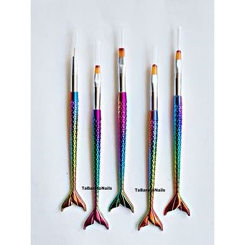 Kit 5 Pincéis Sereia Para Decoração De Unhas Gel Nail Art