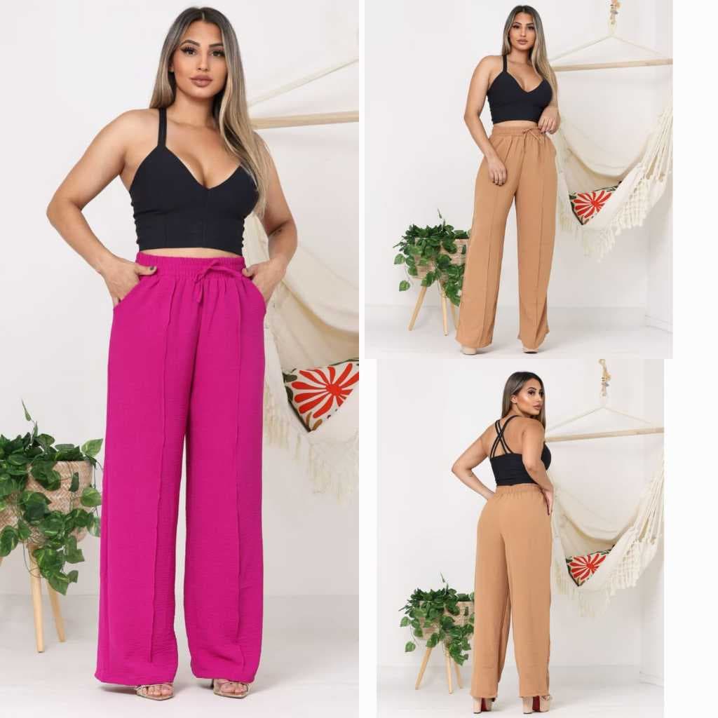 "Calça Pantalona Feminina - Tecido Duna com Forro - Tamanhos M, G e GG"